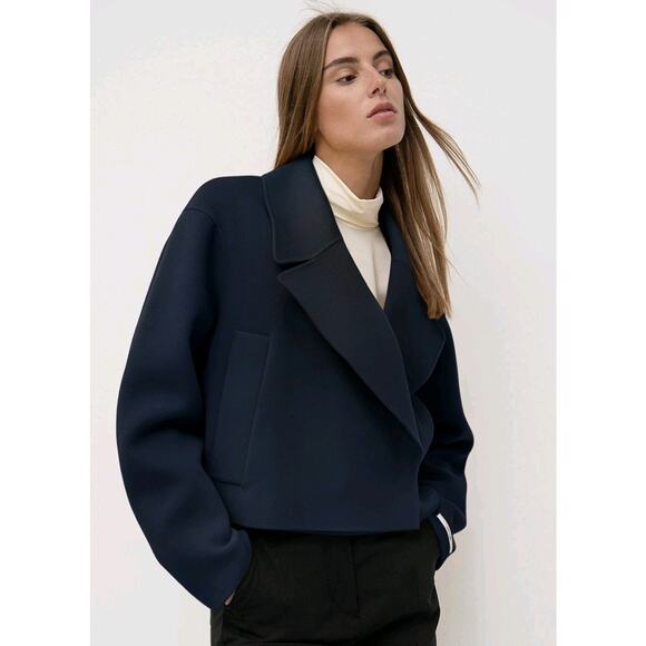 Max Mara Sportmax Kuens Oversized Crop Virgin Wool Jacket Navy Size 0 - Picture 1 of 15